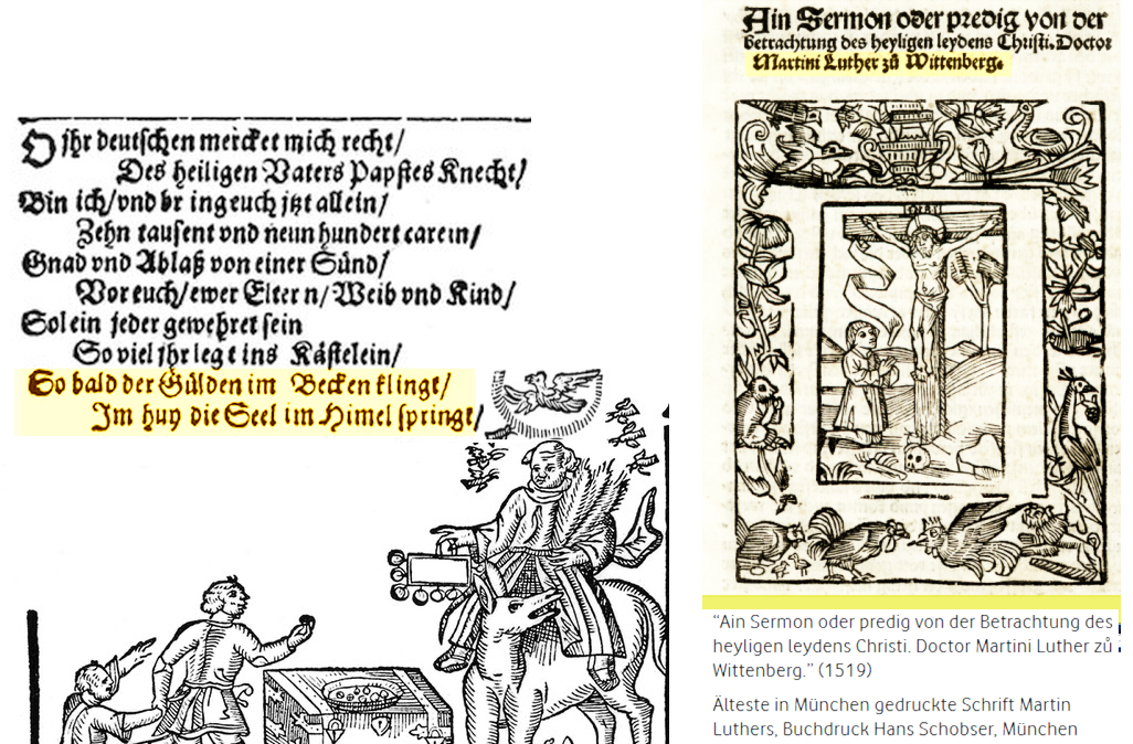 2x Flugblätter mit Luther 1517 + 1519
